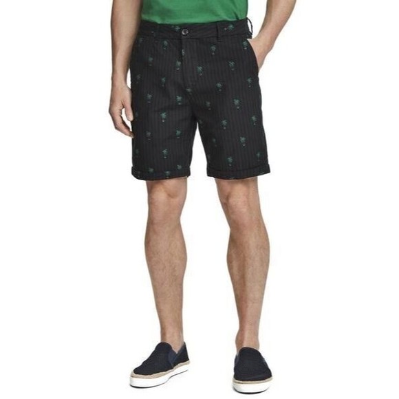 Scotch & Soda Shorts Mens 38 Blue Chino Cotton Embroidered Palm Trees Straight - Picture 2 of 13